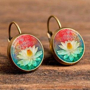 Painted Lotus Flower Drop Earrings